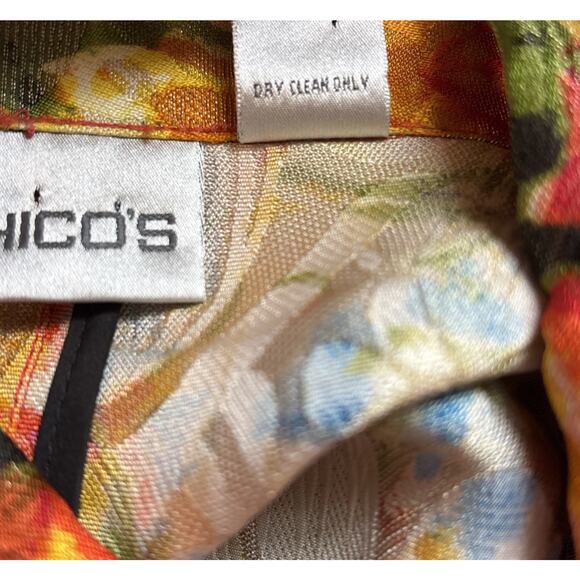 Chico's Silk Blend Blazer Jacket Womens Large 2 Floral Colorful Art to Wear - Picture 12 of 12
